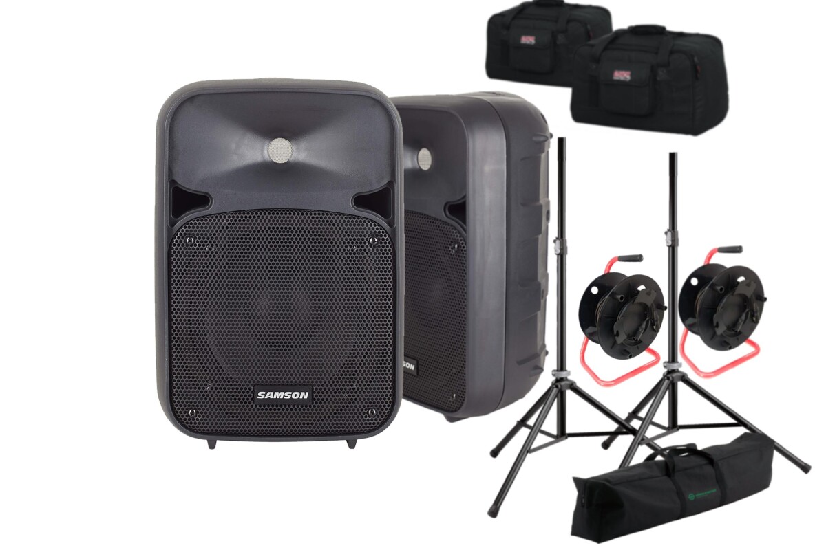 Location Pack sonorisation (enceintes SAMSON D208 + pieds + câbles XLR 50m + housses) - Lightyshare