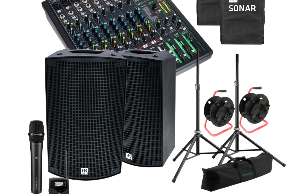Location Pack sonorisation complet (Console + Micro HF + HK Audio Sonar 110 Xi + pieds + câbles XLR 50m + housses) - Lightyshare