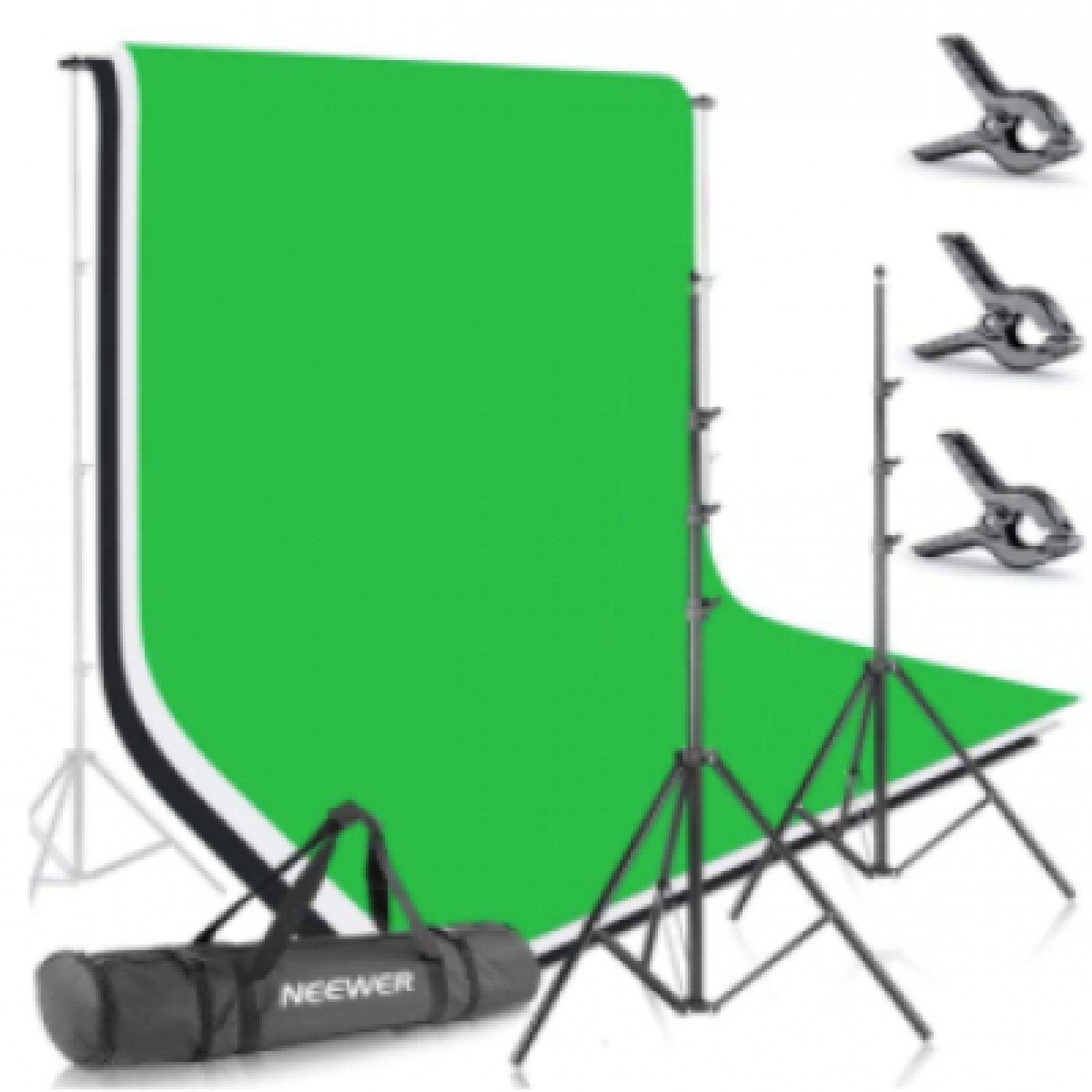Neewer Système de Support Décors de Toile de Fond 2,6 x 3 mètres avec Kit de Fonds en Tissu DE 1,8 x 2,8 mètres (Blanc, Noir, Vert) pour Photographie Portrait Produit et Vidéo - Photo 1 sur 2