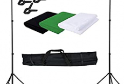 Location Neewer Système de Support Décors de Toile de Fond 2,6 x 3 mètres avec Kit de Fonds en Tissu DE 1,8 x 2,8 mètres (Blanc, Noir, Vert) pour Photographie Portrait Produit et Vidéo