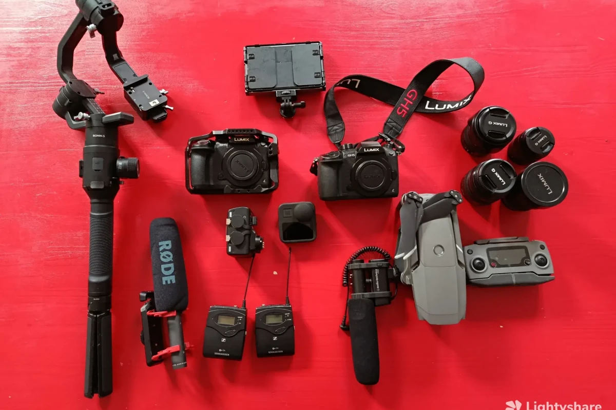 Location Pack Tournage Pro Intégral : 2x GH5 (Optiques f/2.8) + Drone Mavic 2 Pro + Son Sennheiser + Lumières + Stab + GoPro MAX - Lightyshare