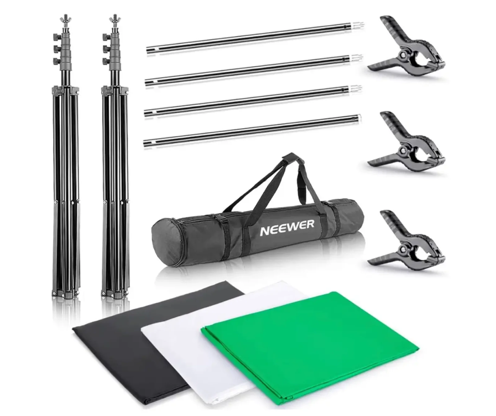 neewer Neewer Support de Fond de Décors 2,6 x 3m avec Toiles de Fond 3 x 6m (Blanc,Noir,Vert) - Photo 3 sur 5
