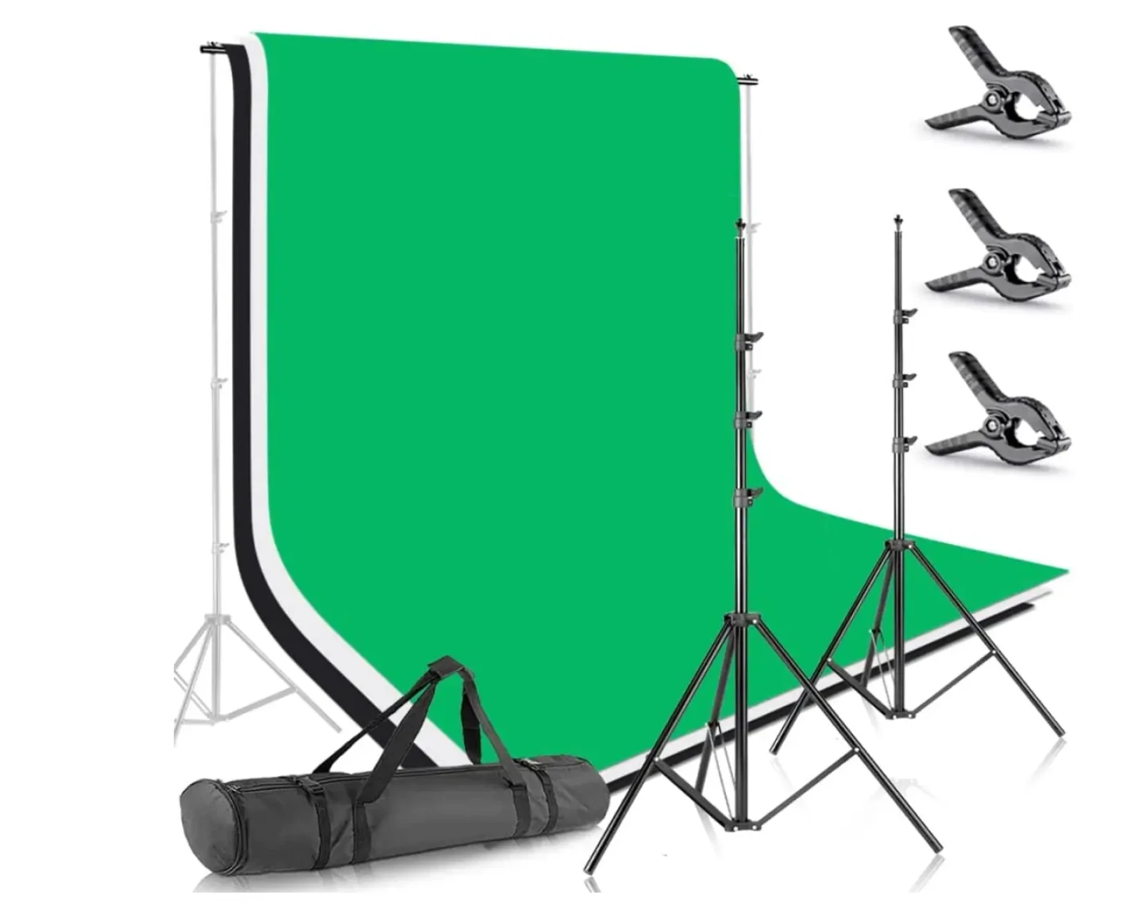 neewer Neewer Support de Fond de Décors 2,6 x 3m avec Toiles de Fond 3 x 6m (Blanc,Noir,Vert) - Photo 1 sur 5