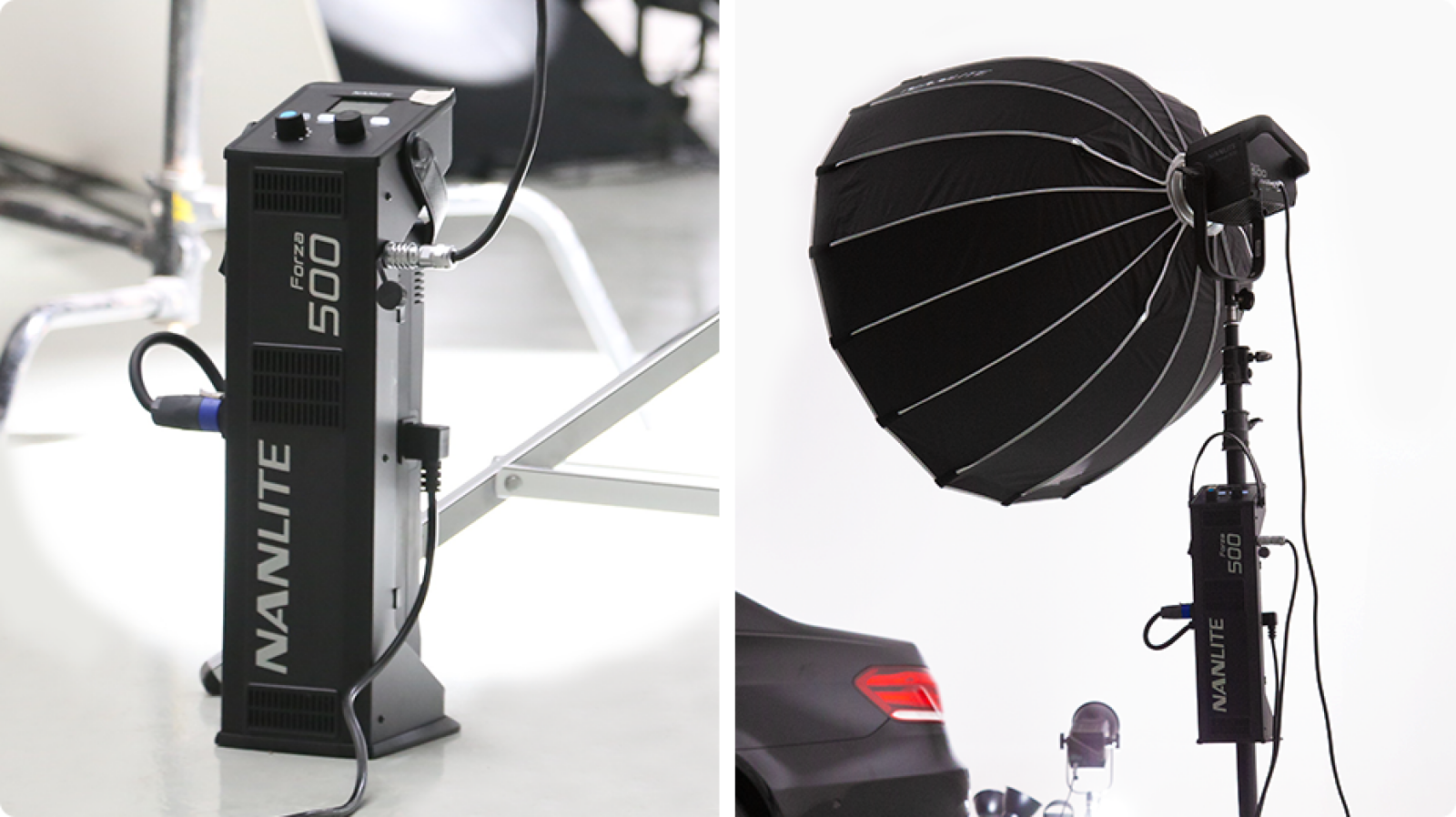 Nanlite Forza 500 Dual Kit avec Soft-box paraboliques 90cm, lentille Fresnel et pieds de 1000 - Photo 1 sur 3