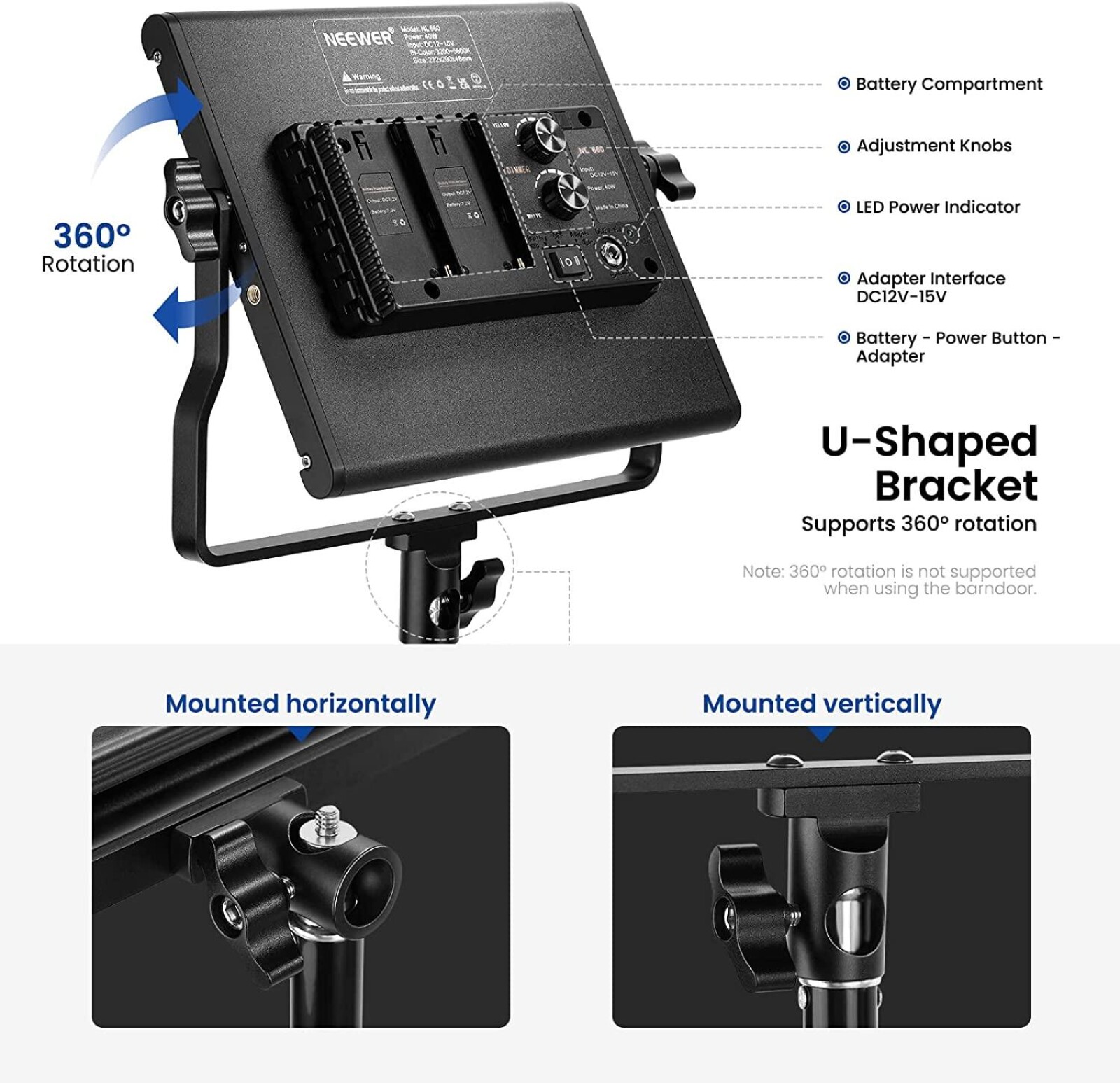 Neweer - Pack de 2x 660 LED Lumière Dimmable Bicouleur  - Photo 3 sur 3