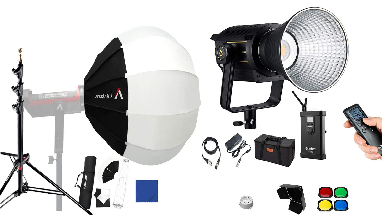 Godox VL 150 + Softbox Lanterne Aputure + Manfrotto 1004BAC pack lumière continue - Photo 1 sur 1