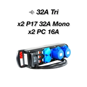 Location Coffret électrique 32A Tri vers x2 P17 32A Mono et x2 PC16