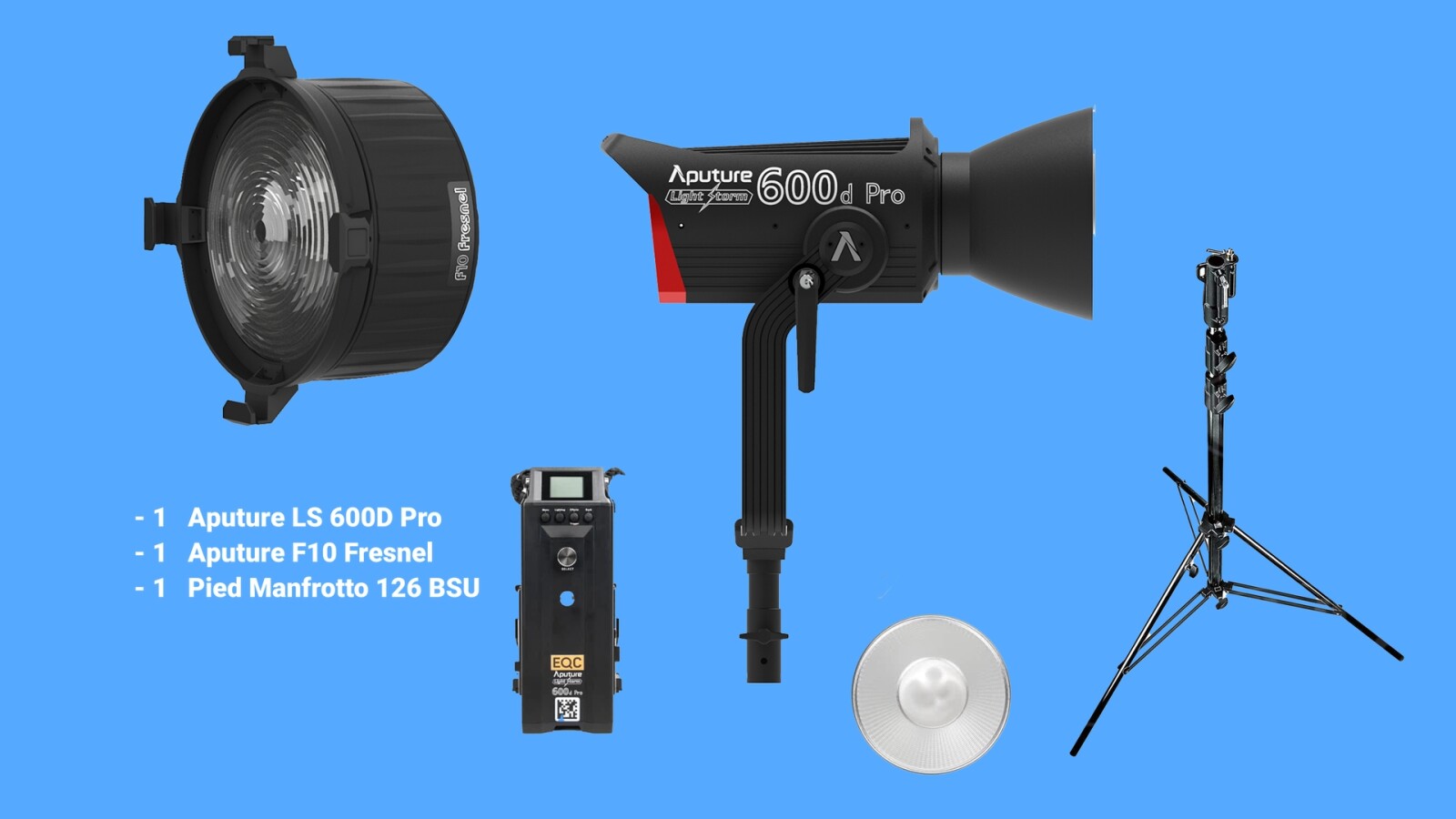 Aputure LS 600D Pro - Fresnel F10 et Barndoors - Pied Manfrotto 126 BSU - Photo 1 sur 1