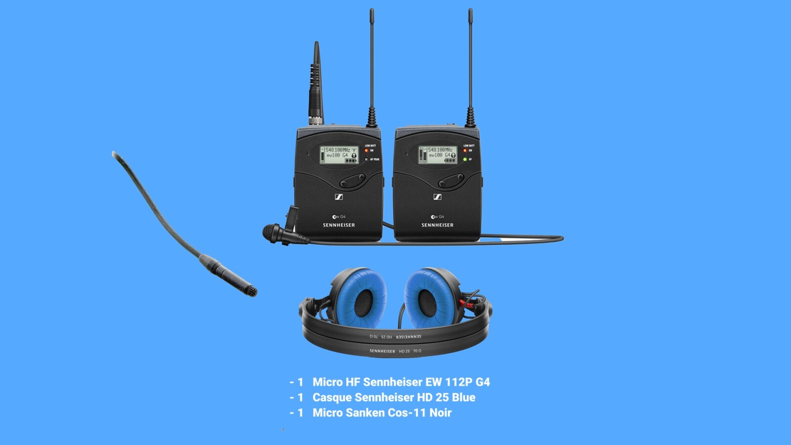Kit Micro HF Sennheiser EW 112P G4 + Micro Sanken Cos-11 Noir + Casque Sennheiser HD 25 Blue - Photo 1 sur 1