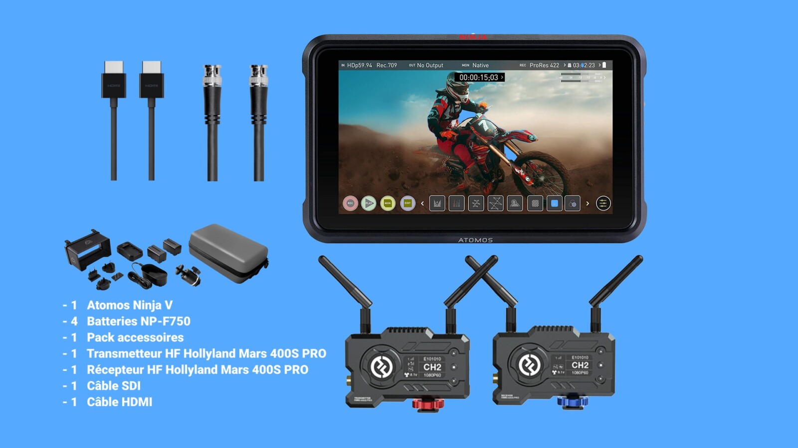 Pack Atomos Ninja V + Hollyland Mars 400S PRO – Kit Vidéo HF - Photo 1 sur 1