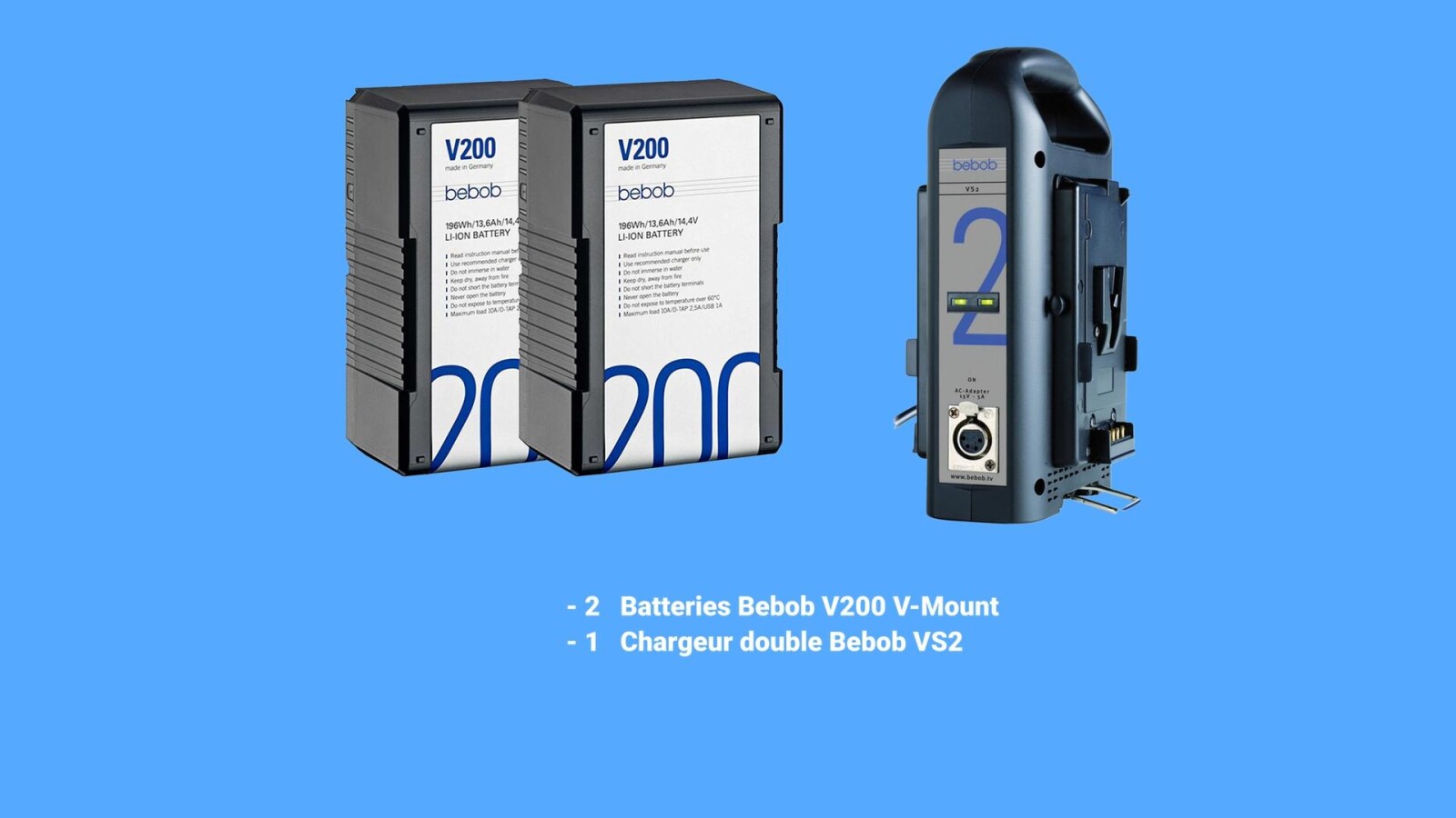 2 batteries Bebob V200 + Chargeur double Bebob VS2 - Photo 1 sur 1