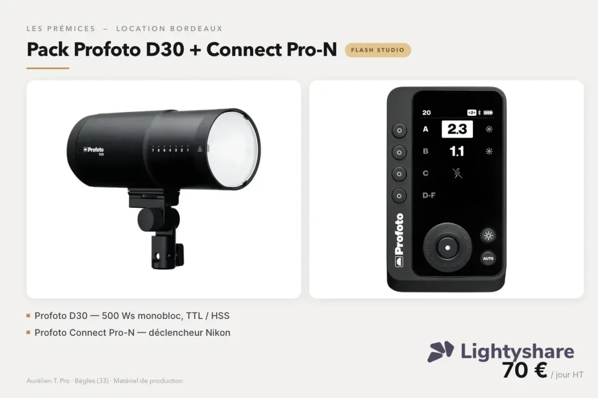 Location Pack Profoto D30 + Connect Pro-N — Flash studio 500Ws - Lightyshare