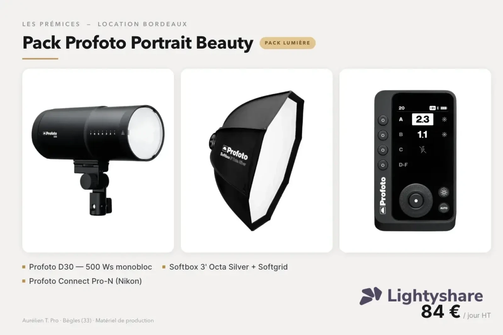 Pack Profoto Portrait Beauty — D30 500Ws + Octa 3' Silver + Connect Pro-N - Photo 2 sur 2