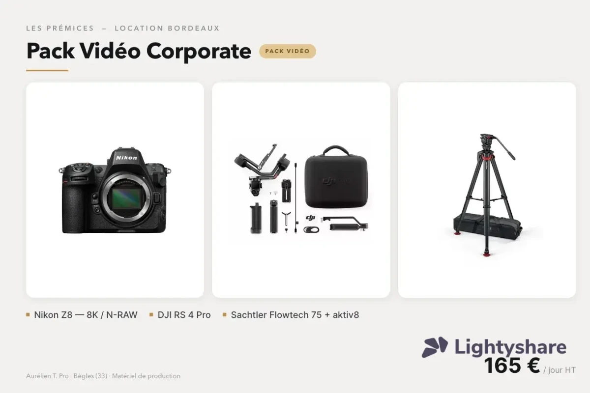 Location Pack Vidéo Corporate — Nikon Z8 + DJI RS4 Pro + Sachtler Flowtech 75 - Lightyshare