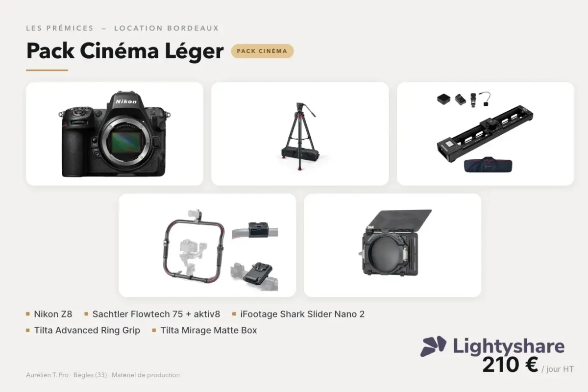 Location Pack Cinéma Léger — Z8 + Sachtler + Slider + Ring Grip + Matte Box - Lightyshare