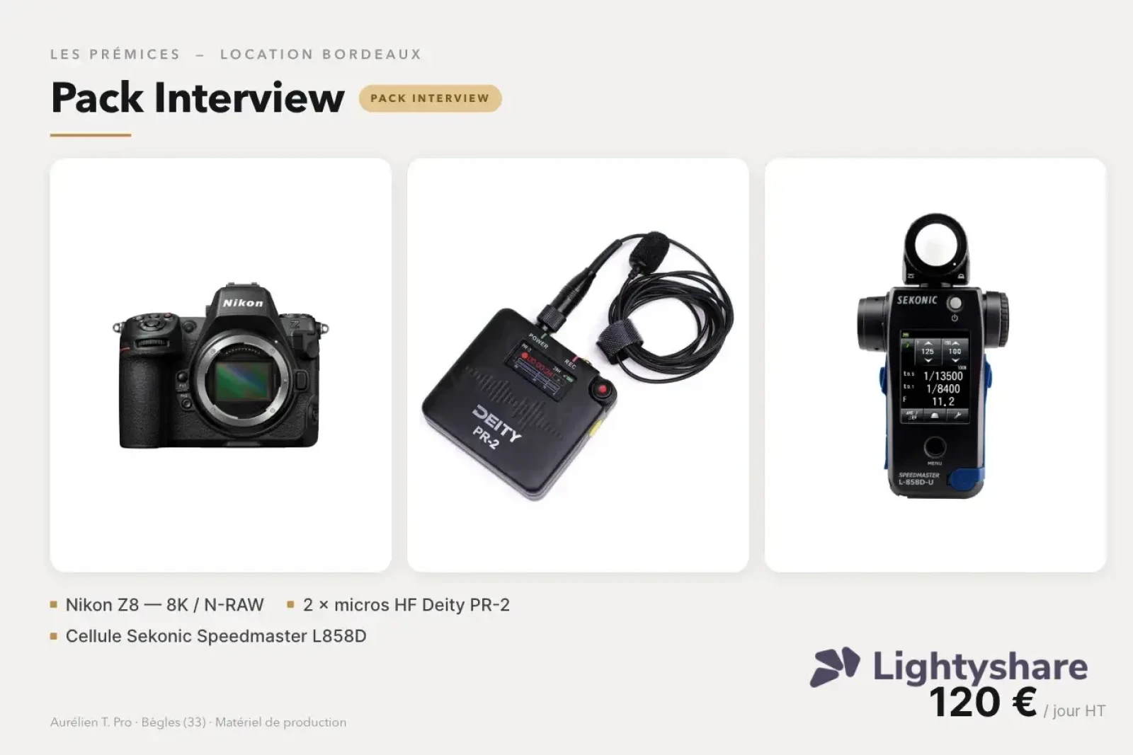 Pack Interview — Nikon Z8 + 2× Deity PR-2 + Sekonic L858D - Photo 1 sur 1