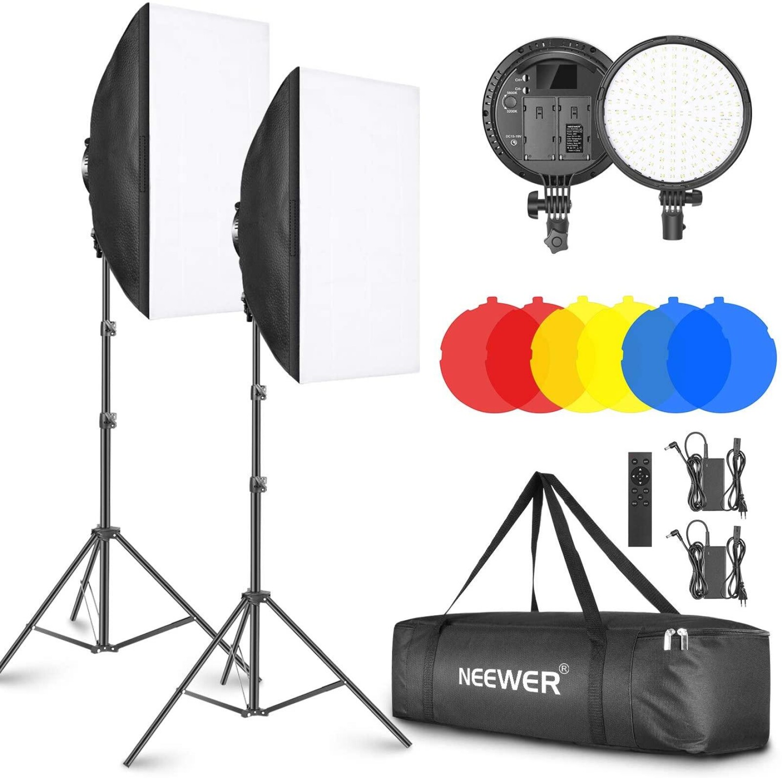 Kit éclairage Softbox 3200°K-5600°K – 2 x 48W réglable – 4 800 Lm - Photo 1 sur 2