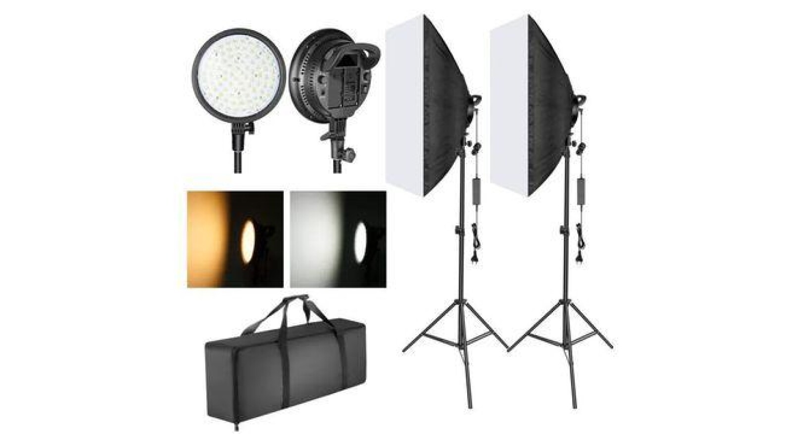 Kit éclairage Softbox 3200°K-5600°K – 2 x 48W réglable – 4 800 Lm - Photo 2 sur 2
