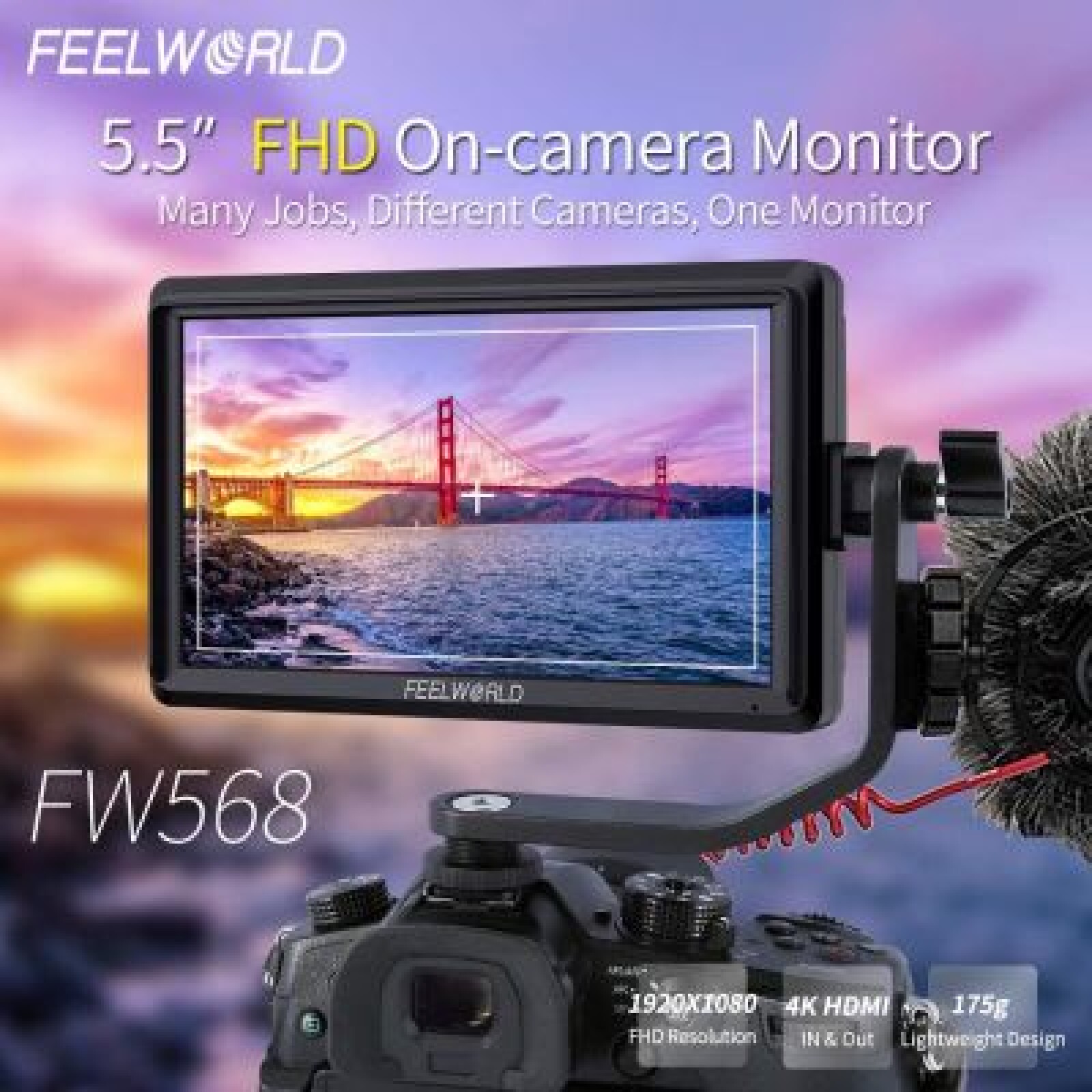 Moniteur Feelworld FW568 5.5 Pouces Full HD 1920x1080 IPS Video Peaking Focus Assist avec 4K HDMI 8.4V DC Input - Photo 2 sur 5