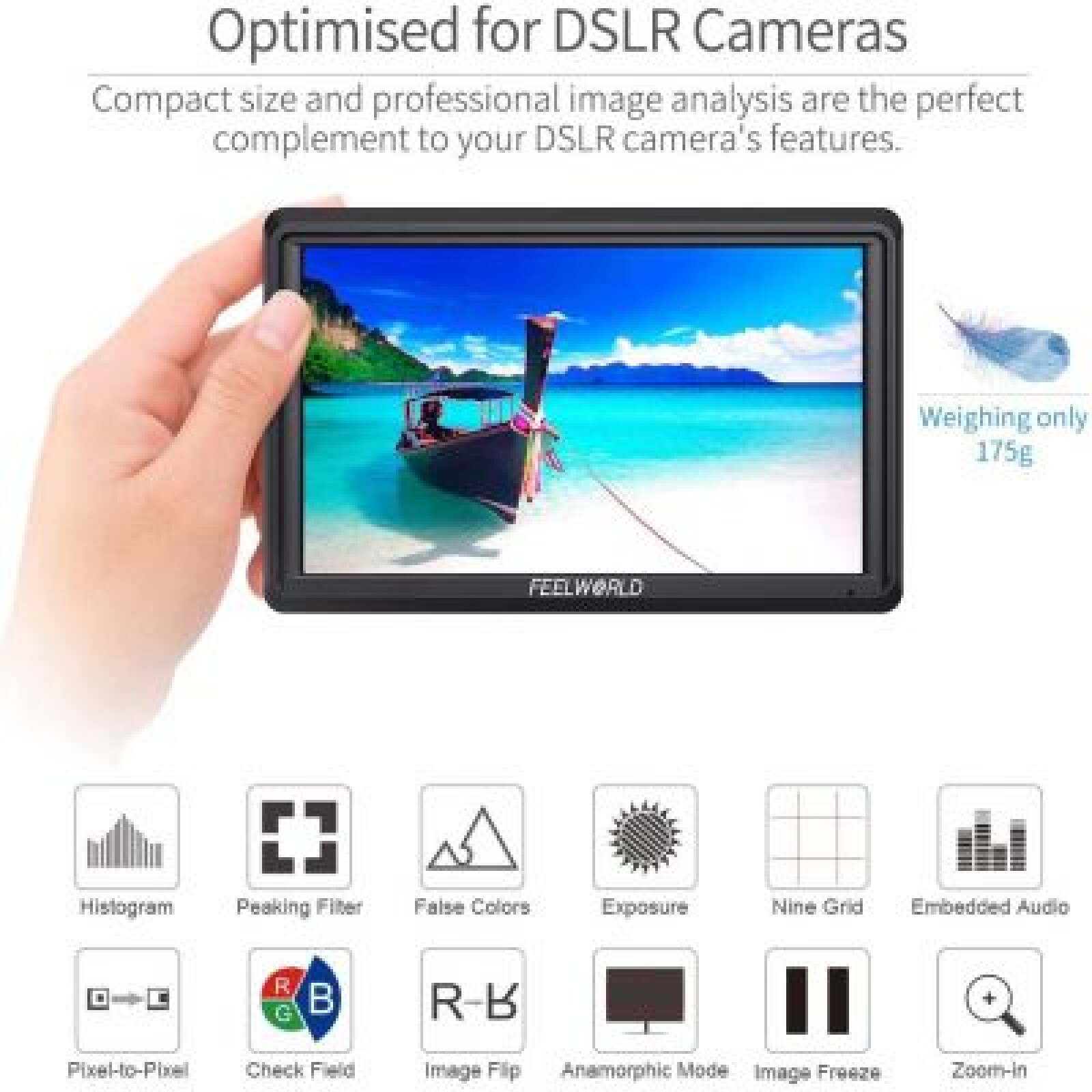 Moniteur Feelworld FW568 5.5 Pouces Full HD 1920x1080 IPS Video Peaking Focus Assist avec 4K HDMI 8.4V DC Input - Photo 3 sur 5