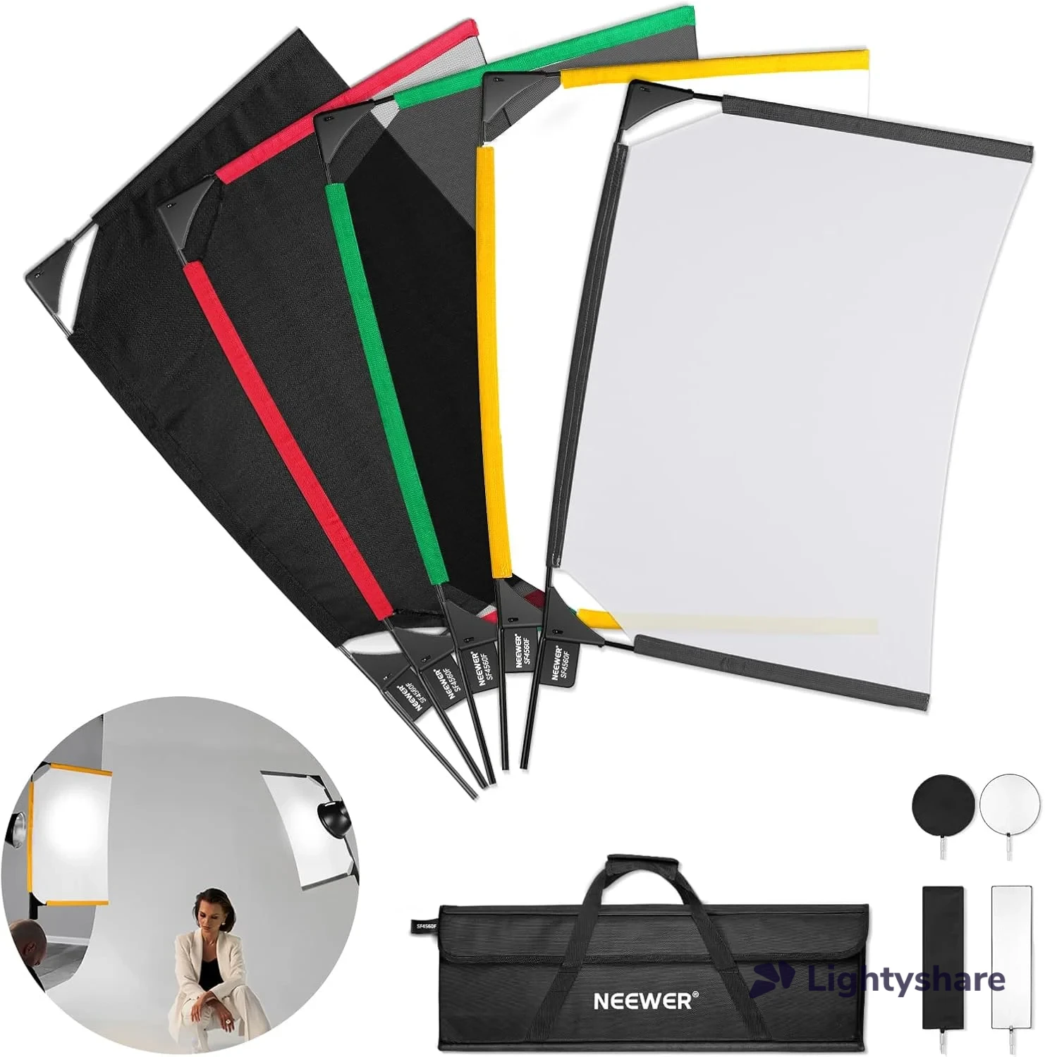 Neewer Kit De Drapeaux Et Scrims Pliables 60x90cm, Drapeaux 5 en 1