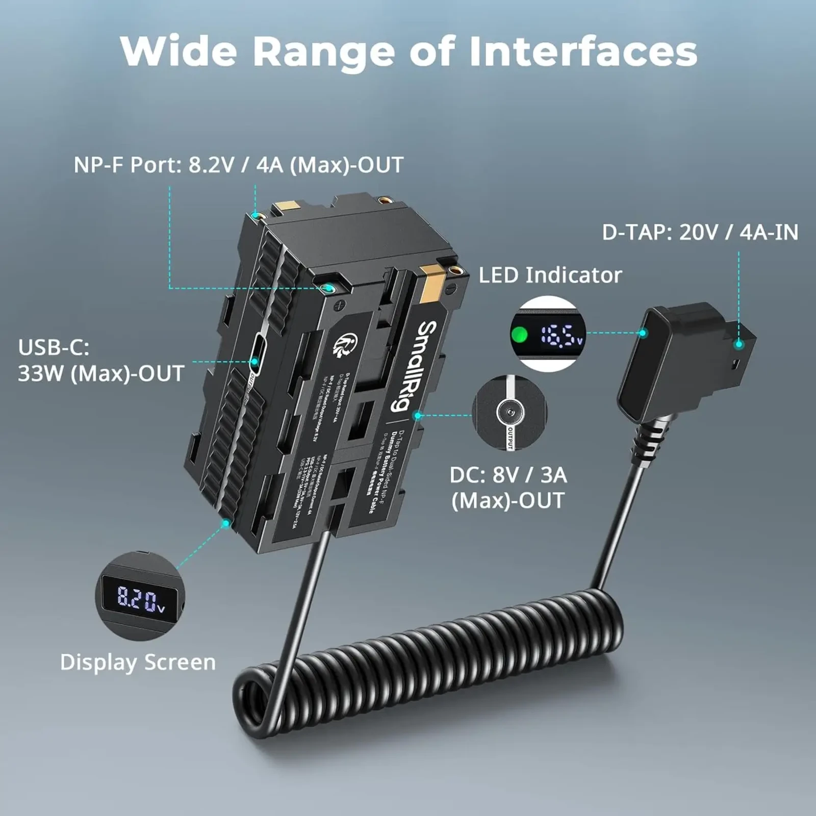 SMALLRIG SMALLRIG Batterie Factice D-Tap vers NP-F Double Face + Port USB-C - Photo 2 sur 2