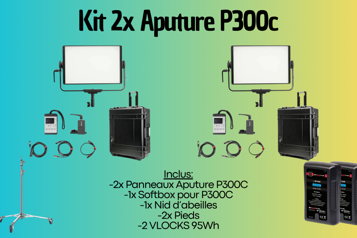 Location Kit Lumière fiction - 2x Aputure Nova P300C + 2x Pieds + 1x Softbox + 2 VLOCKS 95 - Lightyshare