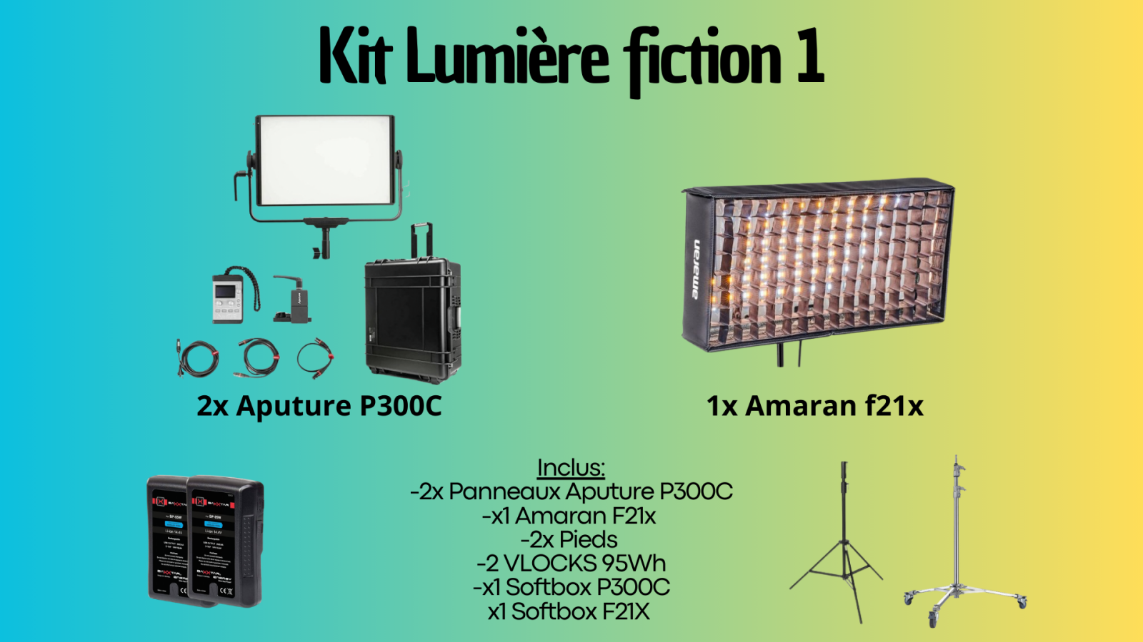 Kit Lumière Fiction - 2x Aputure P300C/ 1x Amaran f21x - Photo 1 sur 5