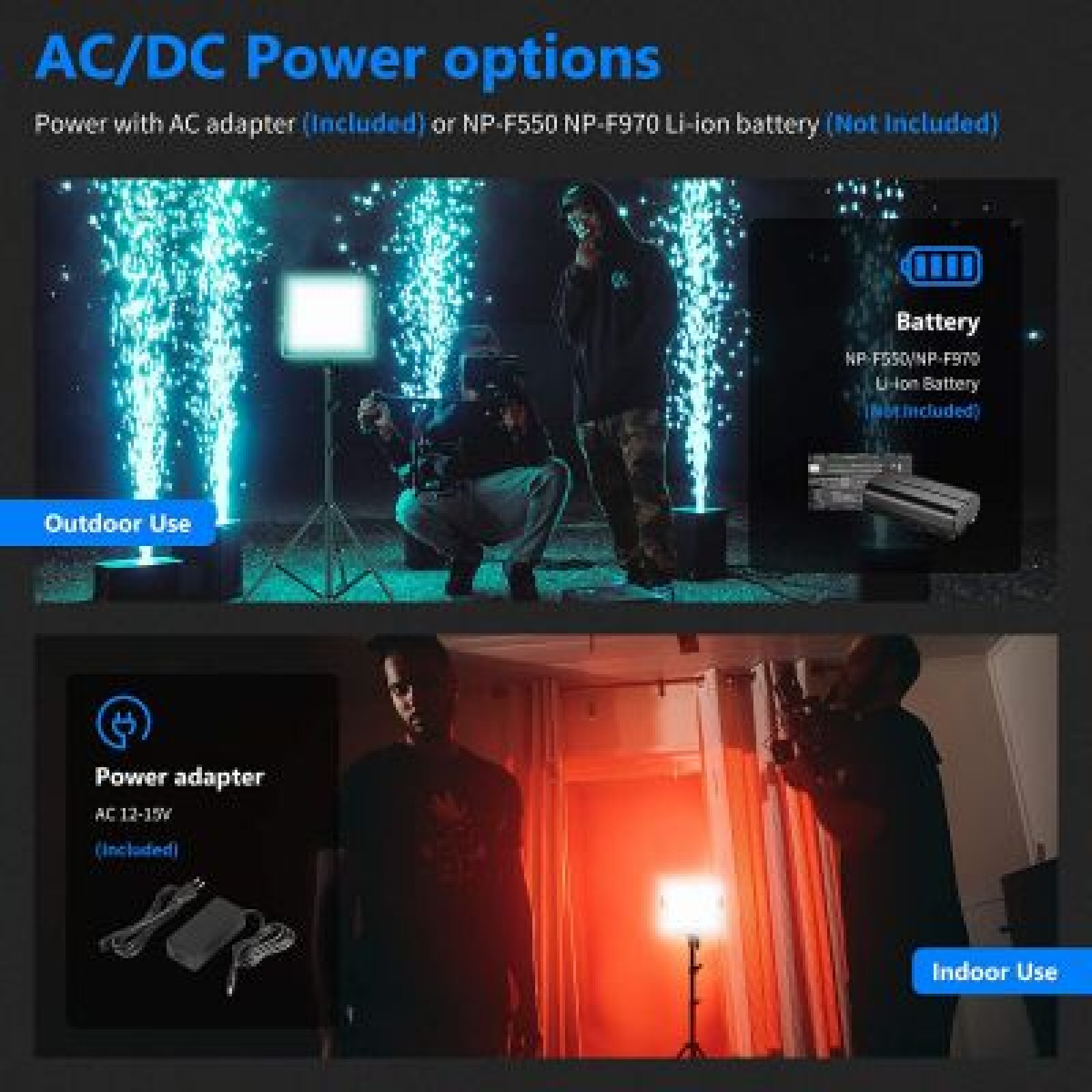Kit de 3 Light RGB de 660 LED + 6 Batteries +  3 Diffuseurs + 3 Trépieds - Photo 5 sur 5