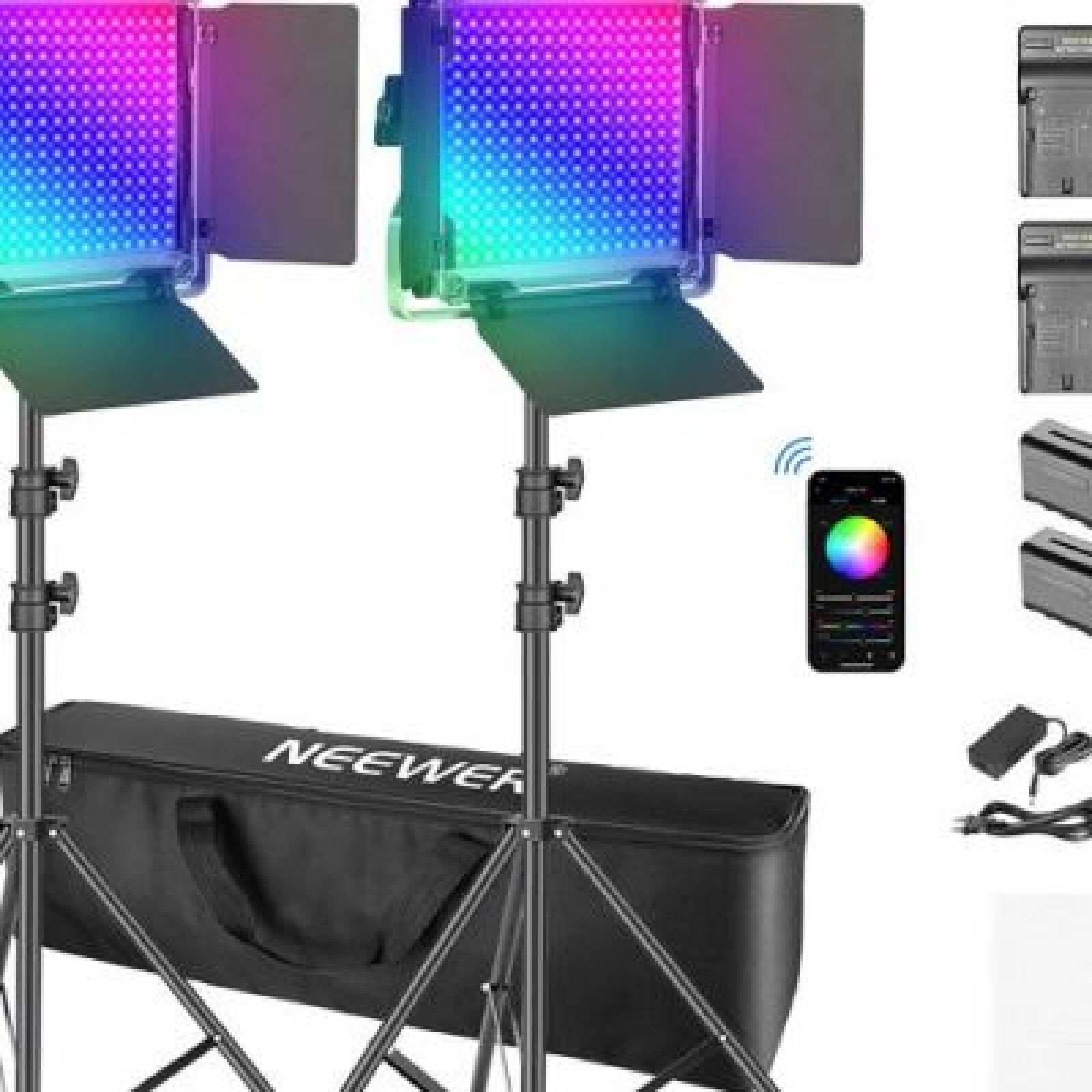 Kit de 2 Light RGB de 660 LED + 4 Batteries +  2 Diffuseurs + 2 Trépieds - Photo 1 sur 4
