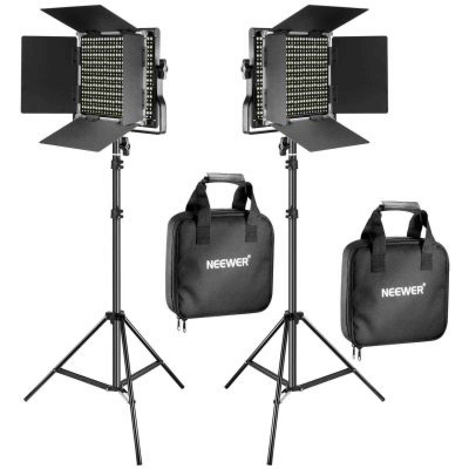 Kit de 2  Panneaux de 660 Leds + 4 Batteries + 2 Trépieds + Gélatines de couleurs - Photo 2 sur 5