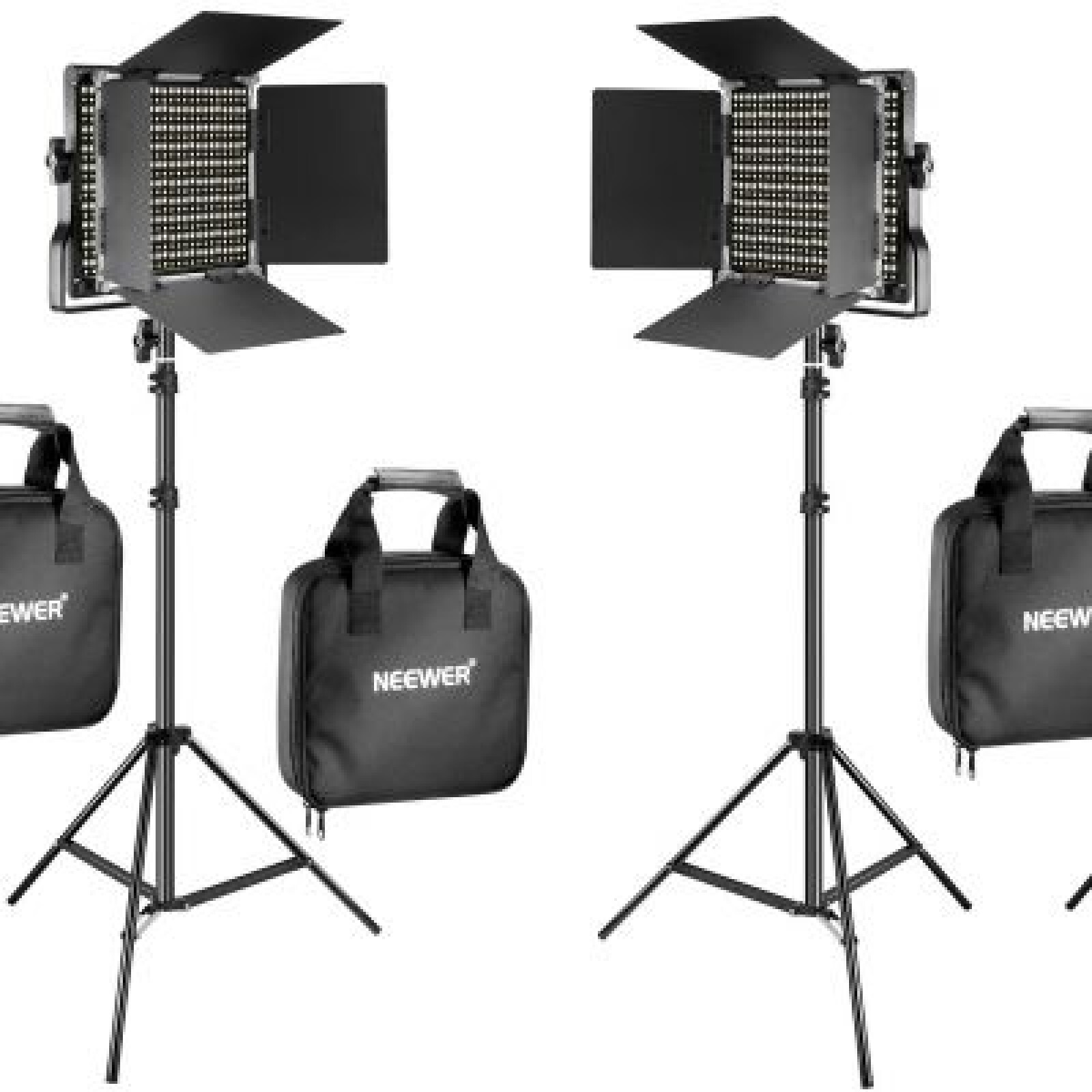 Kit de 4  Panneaux de 660 Leds + 8 Batteries + 4 Trépieds + Gélatines de couleurs - Photo 2 sur 5