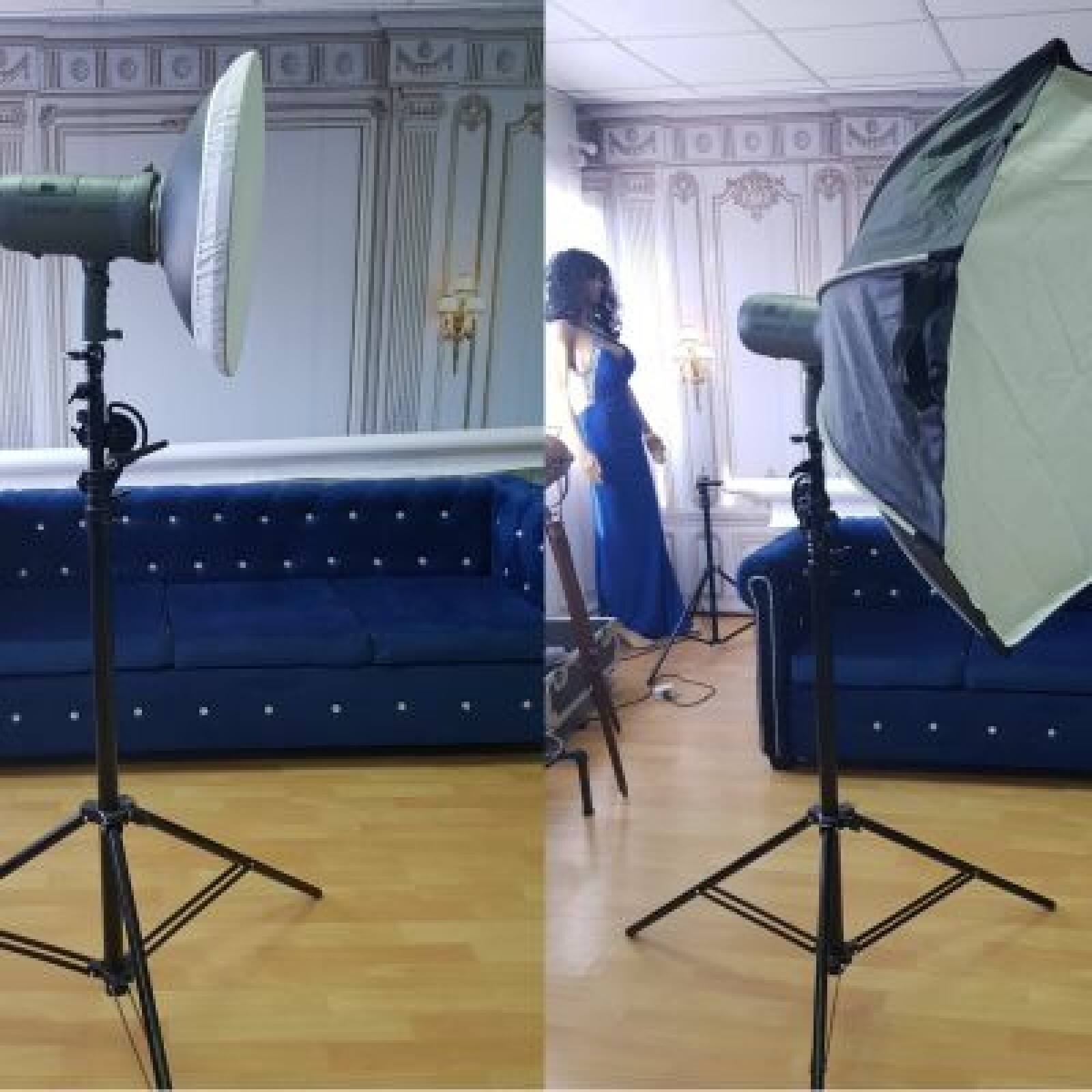 Kit de 2 Flash externe à batterie de 300w + 2 Trépieds  + bol beauté ou boite à lumière de 90cm + 2 Batteries - Photo 1 sur 5