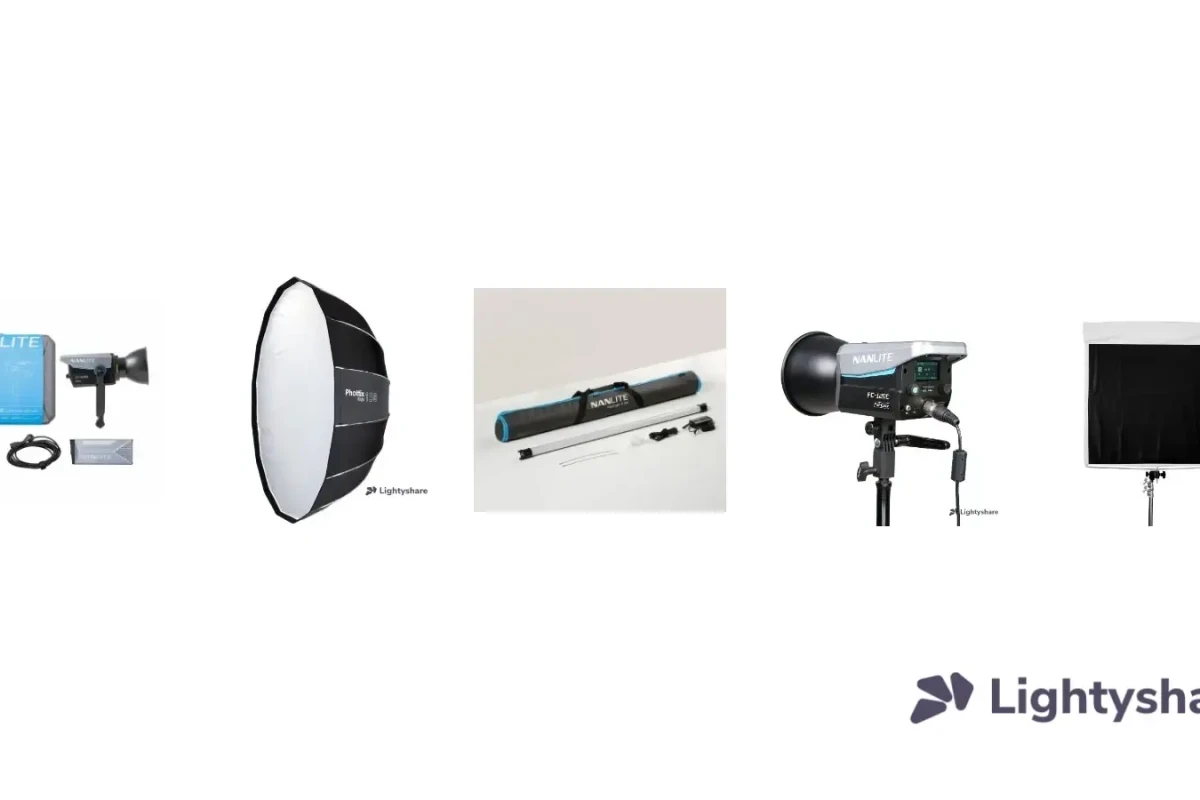 Location Pack Interview Premium – 3 points : 500 W + boîte à lumière 150 cm, contre-jour, fond et floppy - Lightyshare