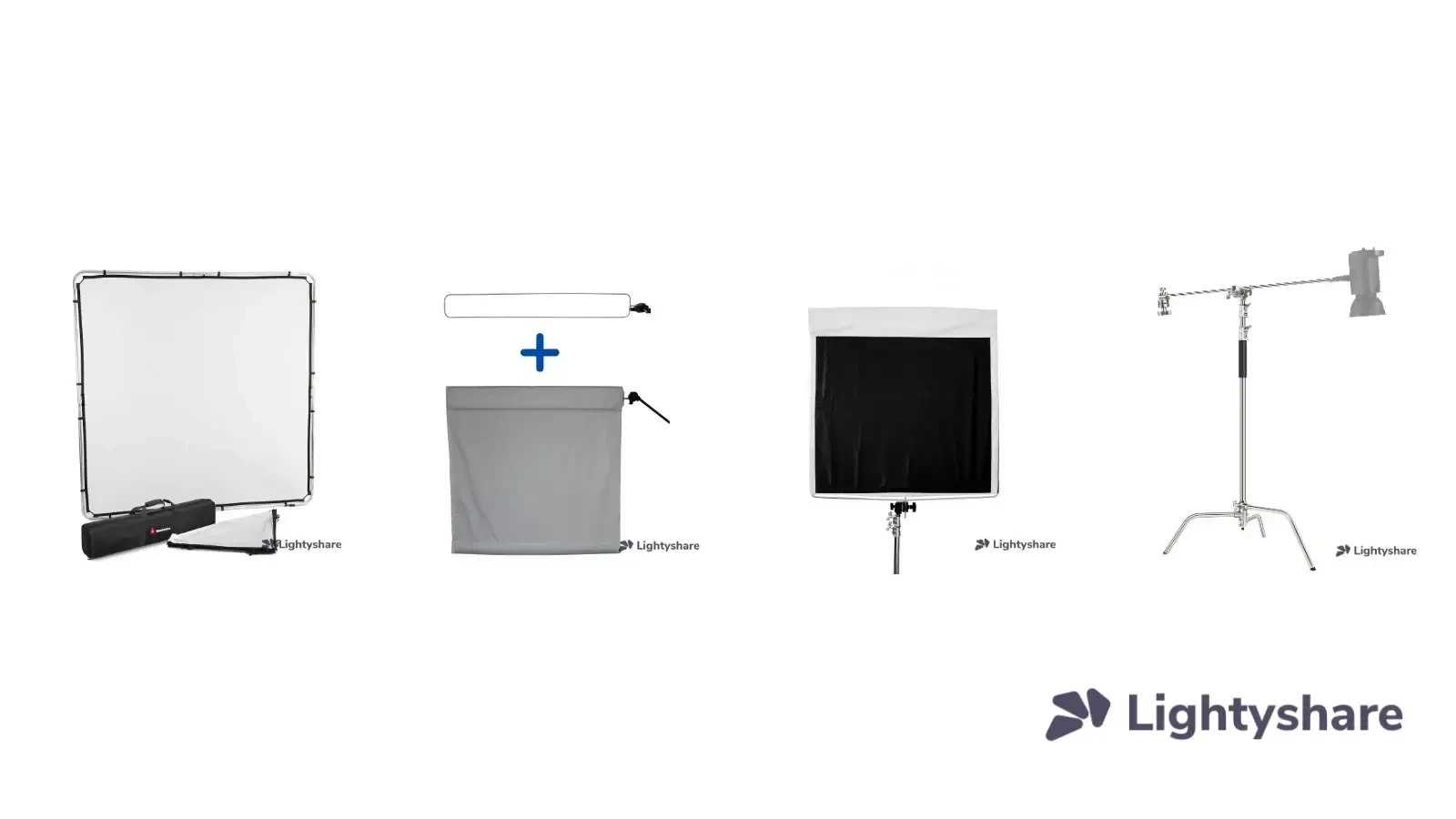 Pack Diffusion & Contrôle – cadres Skylite 2 × 2 m et 1,1 m, Wag Flags 1,8 m, floppy + 3 C-stands - Photo 1 sur 1