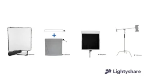 Location Pack Diffusion & Contrôle – cadres Skylite 2 × 2 m et 1,1 m, Wag Flags 1,8 m, floppy + 3 C-stands