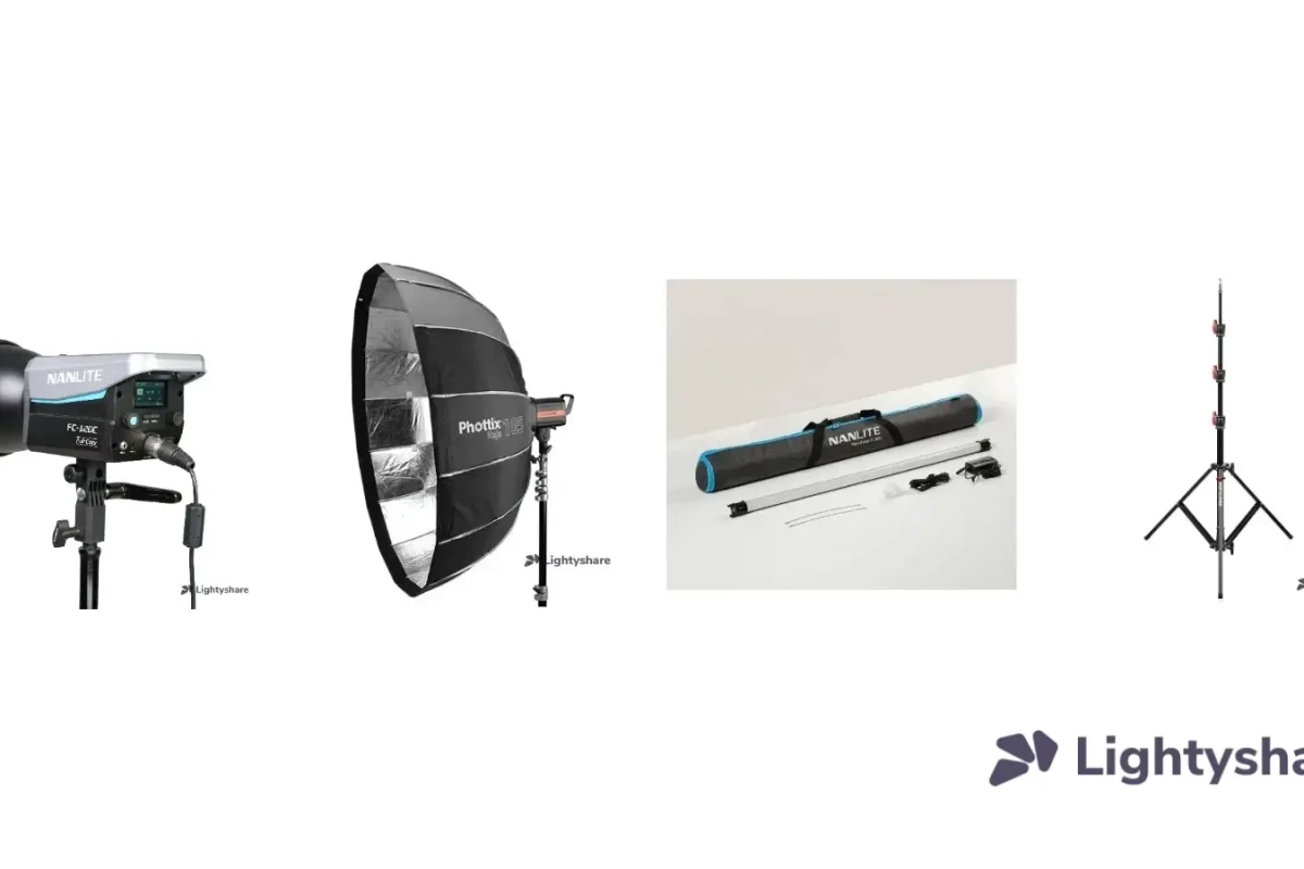 Location Pack Interview Duo – LED 120 W + boîte à lumière 105 cm + tube RGB en contre-jour, pieds inclus - Lightyshare