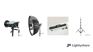 Location Pack Interview Duo – LED 120 W + boîte à lumière 105 cm + tube RGB en contre-jour, pieds inclus
