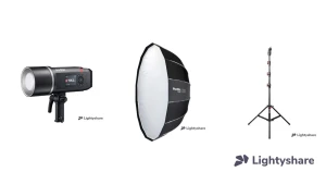 Location Pack Portrait Flash – Godox AD600 sur batterie + boîte à lumière parabolique 150 cm + pied lourd