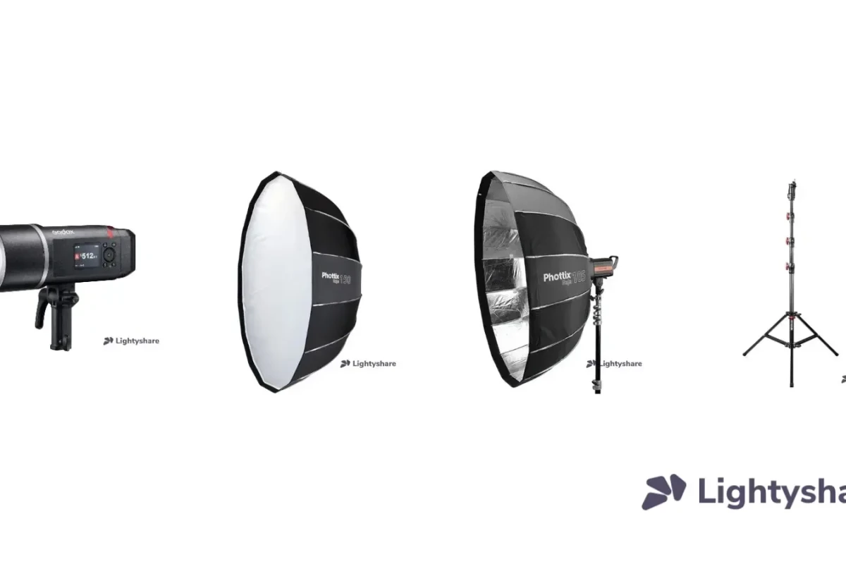 Location Pack Portrait Corporate Photo – 2 flashs (600 Ws sur batterie + 400 Ws secteur), paraboliques 150 et 105 cm, pieds - Lightyshare