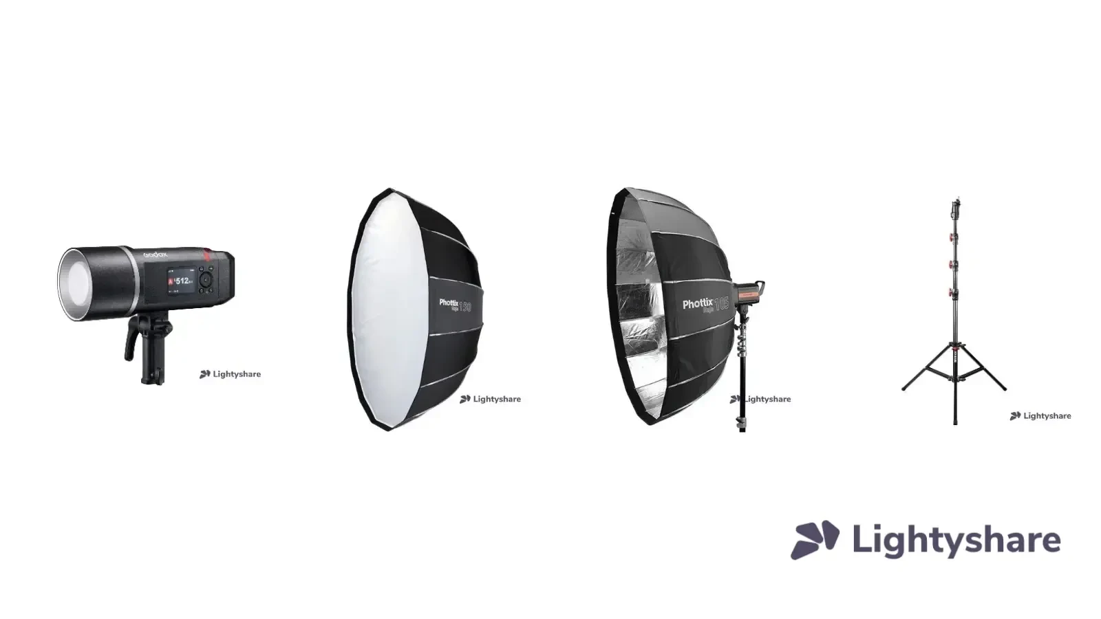 Pack Portrait Corporate Photo – 2 flashs (600 Ws sur batterie + 400 Ws secteur), paraboliques 150 et 105 cm, pieds - Photo 1 sur 1