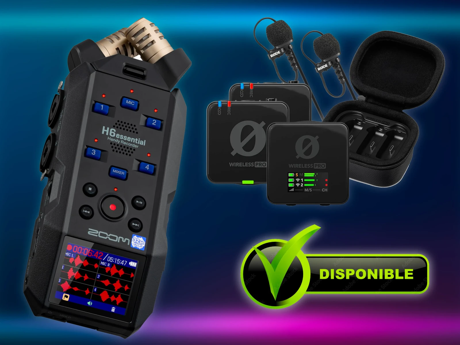 RODE WIRELESS PRO + ZOOM H6 ESSENTIAL (Micro cravate sans fil + Enregistreur Audio) - Photo 1 sur 5