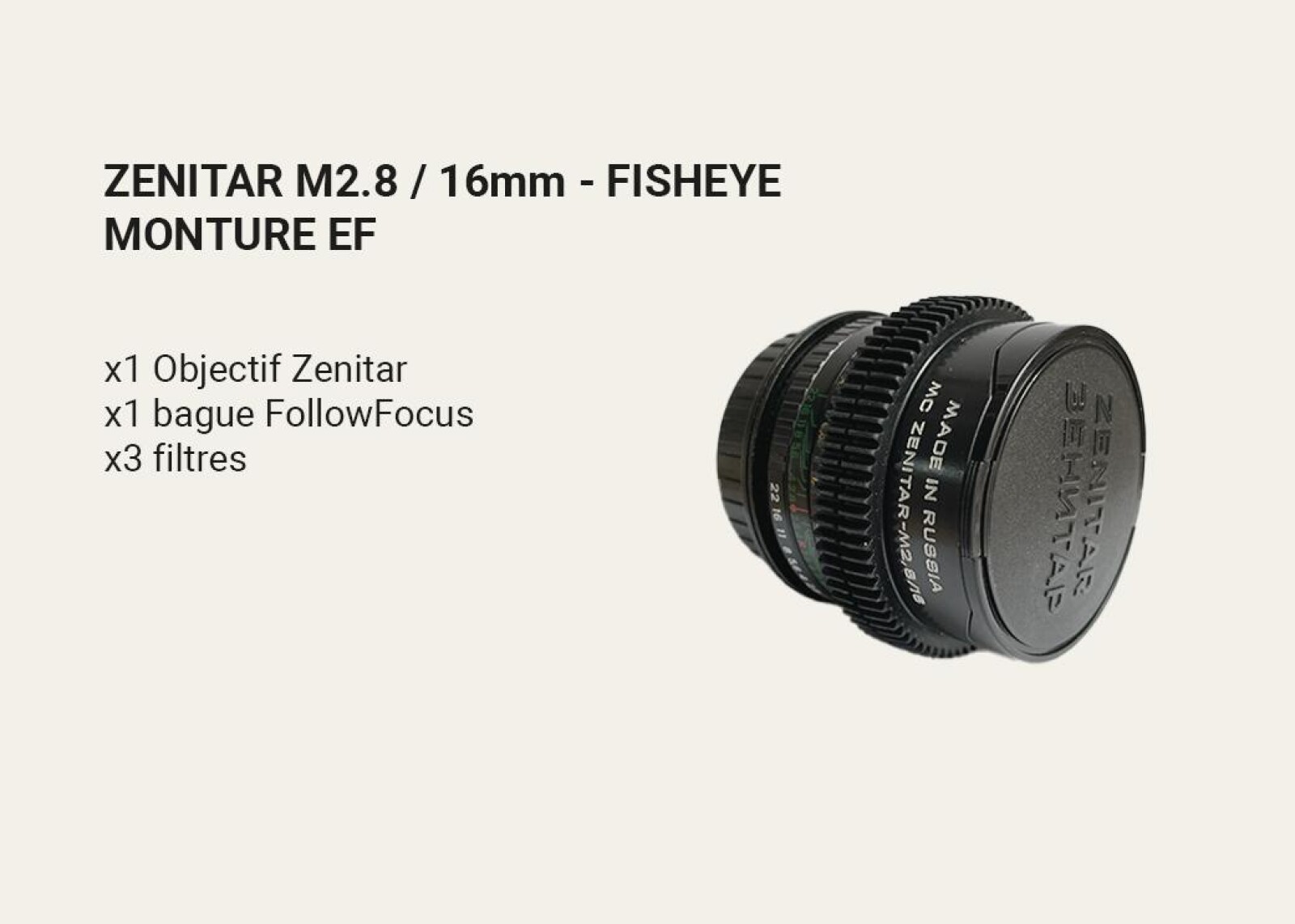 Zenitar 16mm Fisheye M2.8 Monture EF - Photo 1 sur 1