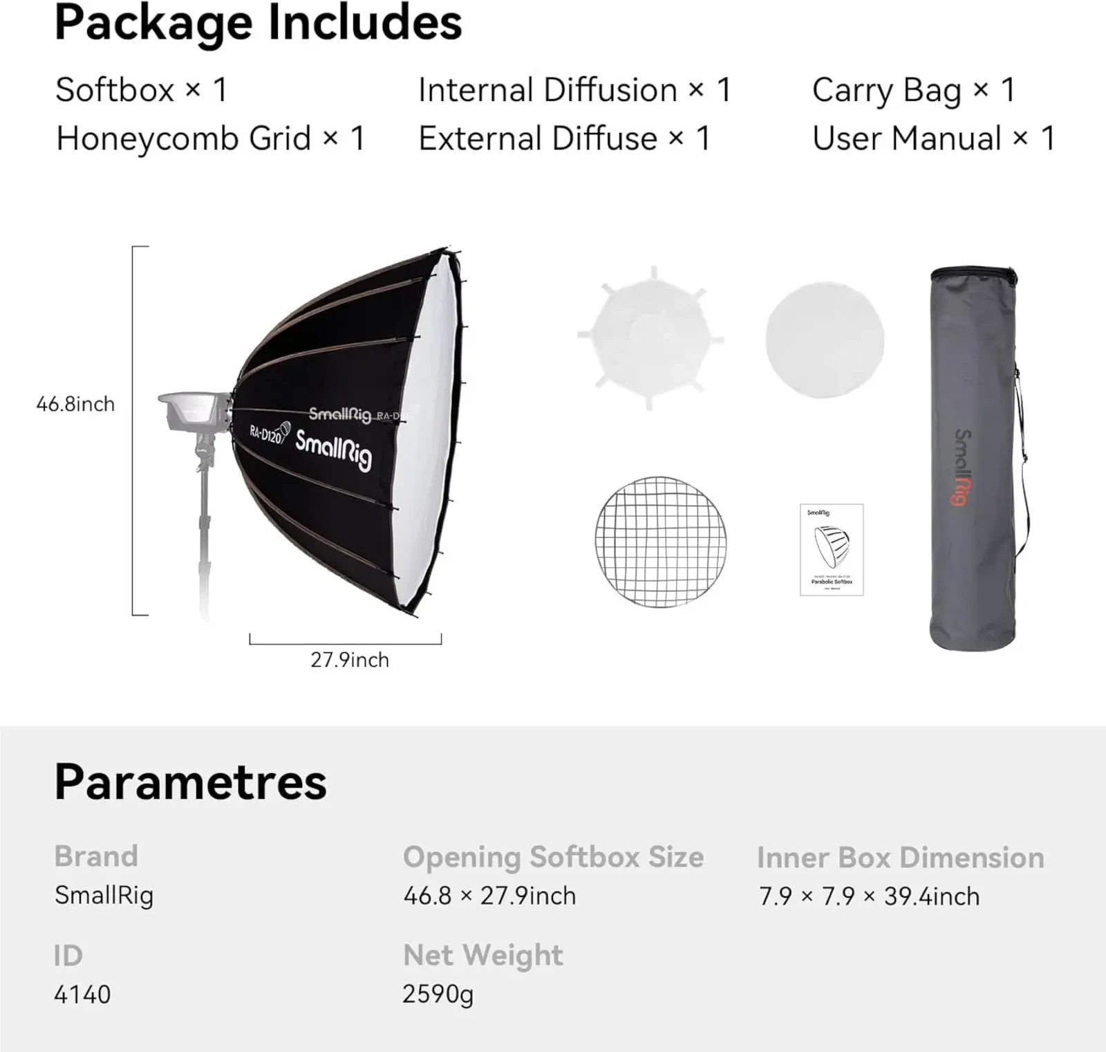 SMALLRIG SOFTBOX PARABOLIQUE 120CM - Photo 2 sur 5