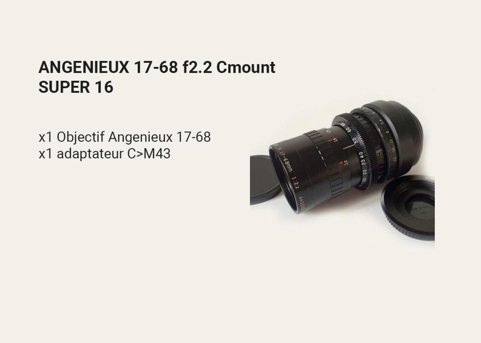 Angénieux Super 16 Angenieux 17-68 f/2.2 - Photo 1 sur 1