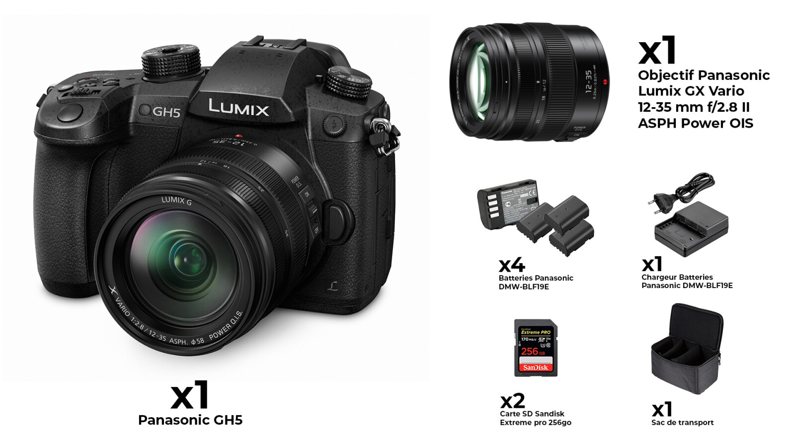 Panasonic GH5 + Objectif 12-35 mm F2.8 avec Power O.I.S + 4 batteries + 256go - Photo 1 sur 1