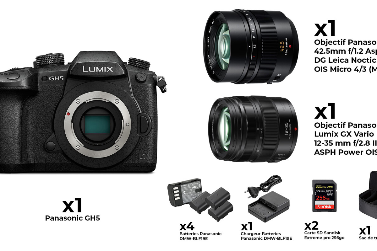 Location Panasonic GH5 + 2 x Objectif - Panasonic 42.5mm f/1.2 + 12-35 mm F2.8 + 4 x batteries + 2 x 256go - Lightyshare