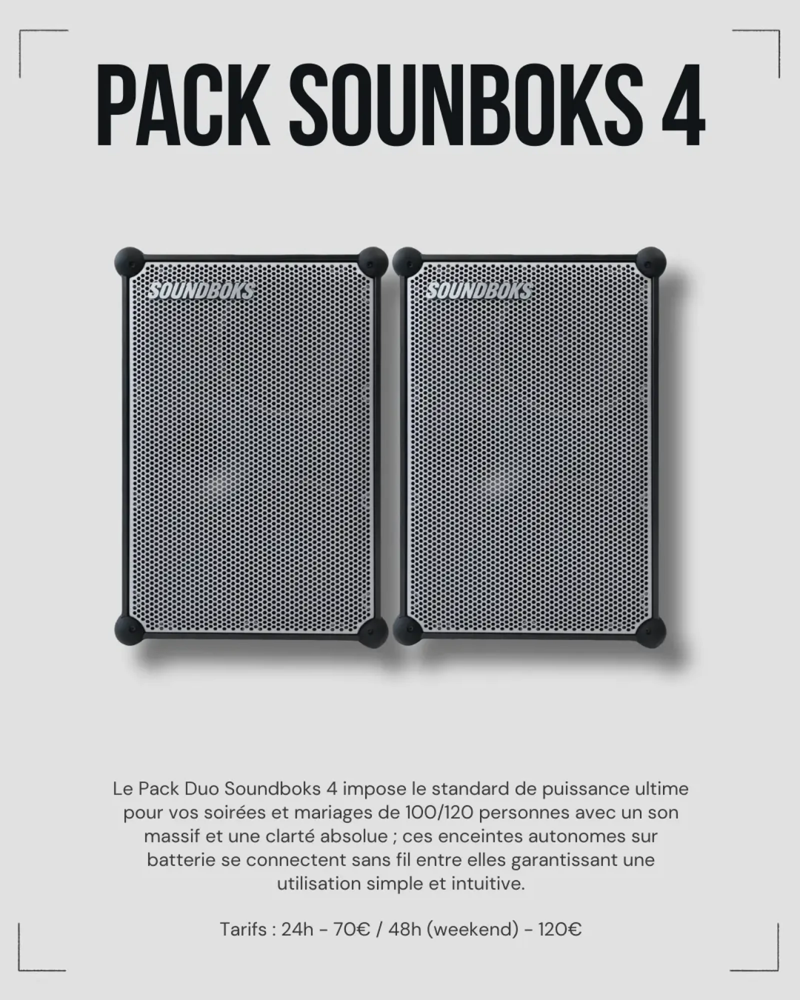 Location Pack 2x Soundboks 4 – Son Stéréo Puissant sur Batterie (100 pers.) - Photo 1 sur 1
