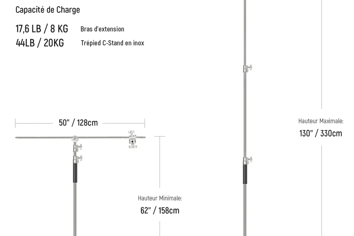 Location Neewer NEEWER 320cm Pro 100% Stainless Steel Heavy Duty C Stand with Boom Arm - Lightyshare