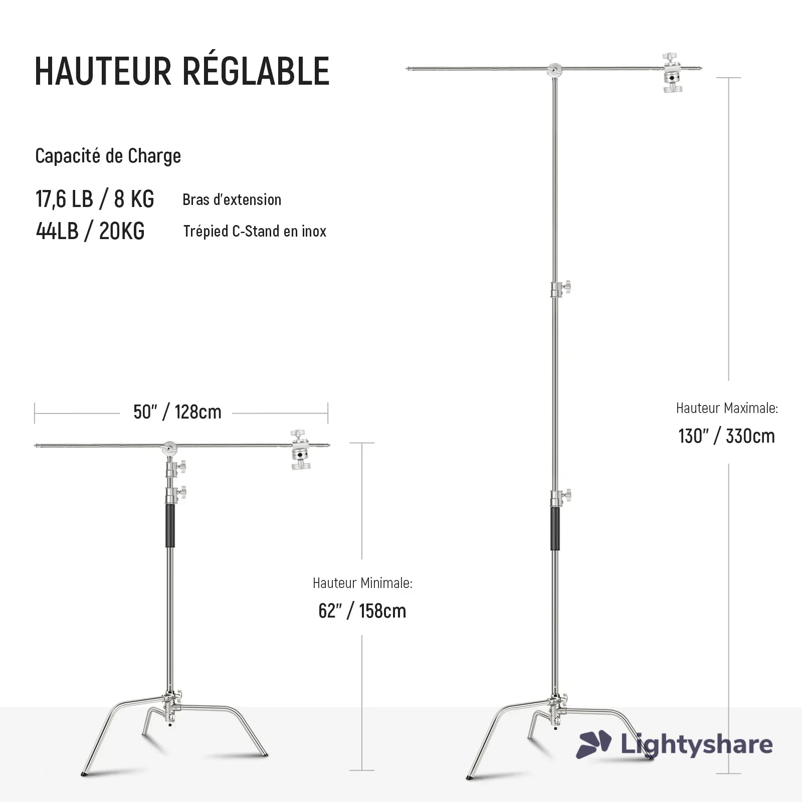 Neewer NEEWER 320cm Pro 100% Stainless Steel Heavy Duty C Stand with Boom Arm - Photo 1 sur 2